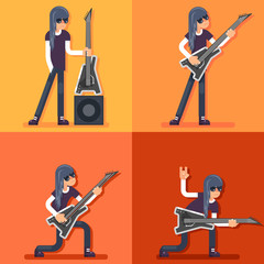 Electric Guitar Icon Guitarist Hard Rock Heavy Folk Music Background Concept set Design Vector Illustration