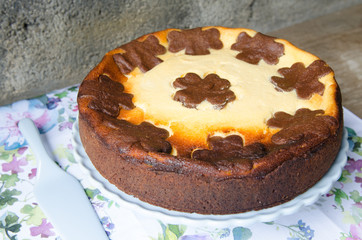 Cheesecake with chocolate and vanilla.