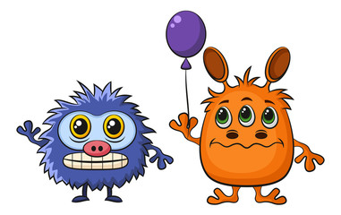 Set of Cute Different Cartoon Monsters, Colorful Characters with Toy Balloon, Elements for your Design, Prints and Banners, Isolated on White Background. Vector