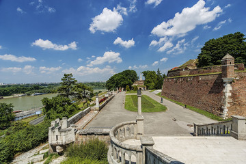 Old fortress wall and confluence of two rivers