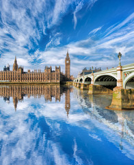 Big Ben with bridge in London, England, UK