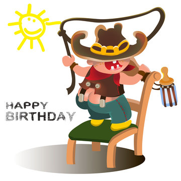 Young cowboy with western hat .Vector happy kid illustration for party birthday