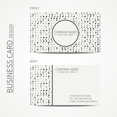 Vector simple business card design. Template. Black and white. Business card for corporate business and personal use. Calling card. Geometric monochrome pattern. Randomly disposed spots. Polka dot.