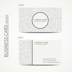 Vector simple business card design. Template. Black and white. Business card for corporate business and personal use. Calling card. Geometric monochrome pattern. Randomly disposed spots. Polka dot.