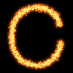 Capital letter C with fire on black background- Helvetica font based