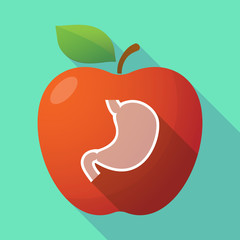 Long shadow red apple icon with  a healthy human stomach icon