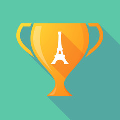 Long shadow award cup icon with   the Eiffel tower