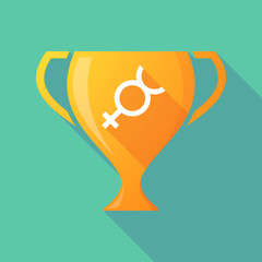 Obraz premium Long shadow award cup icon with the mercury planet symbol