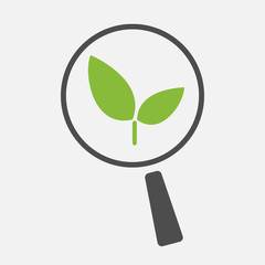 Isolated magnifier icon with a plant