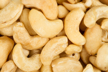 Top view of peeled Cashews nuts healthy grains close up