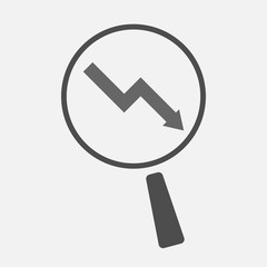 Isolated magnifier icon with a descending graph