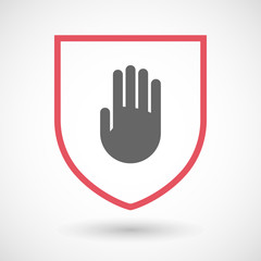 Isolated line art shield icon with a hand
