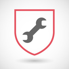 Isolated line art shield icon with a wrench