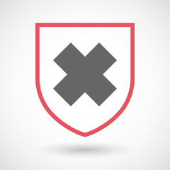 Isolated line art shield icon with an irritating substance sign