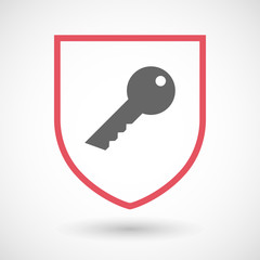 Isolated line art shield icon with a key