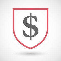 Isolated line art shield icon with a dollar sign