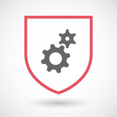 Isolated line art shield icon with two gears