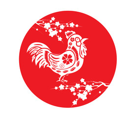 Chinesenew year 2017. Circle cherry blossom and rooster