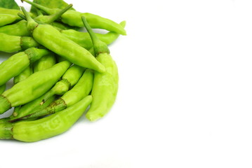 fresh green and red pepper isolated on white background with copy space