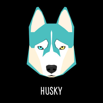 Husky dog cartoon portrait painted in imaginary colors