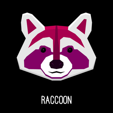 Raccoon cartoon portrait painted in imaginary colors