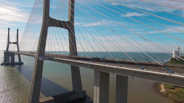 Vasco de Gama bridge aerial view Lisbon Portugal