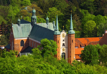 Fototapeta Aerial view of old cathedral church in Gdansk Oliwa in Poland obraz