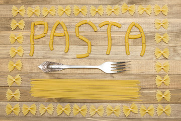 pasta  text made of raw pasta