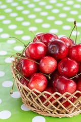 Cherry wooden basket selective focus