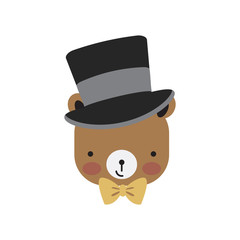 gentleman bear icon, hipster cartoon animal, vector illustration