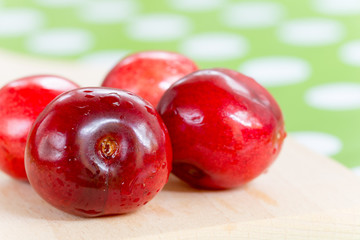 Red cherries with blurred background