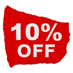 10% OFF Torn Red Paper Scrap Isolated on White Background