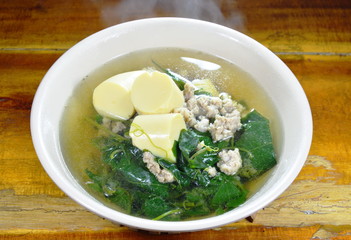 vegetable gourd with chop pork and egg tofu hot soup