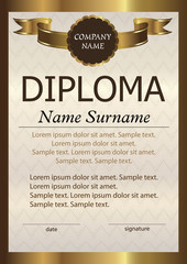 Gold diploma or certificate or vertical  template. Vector.