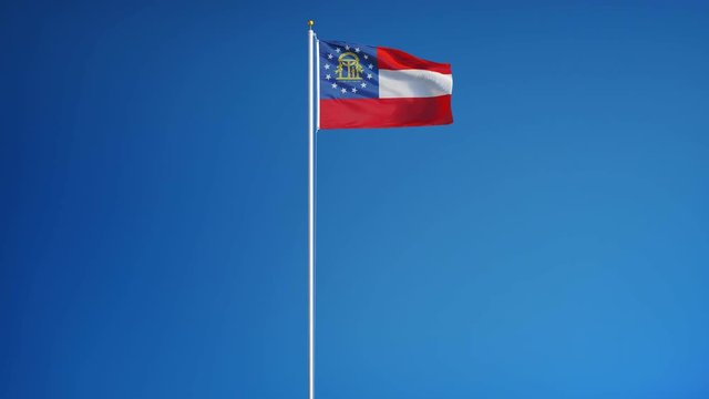 Georgia (U.S. state) flag waving in slow motion against clean blue sky, seamlessly looped, long shot, isolated on alpha channel with black and white  matte, perfect for film, news, digital composition