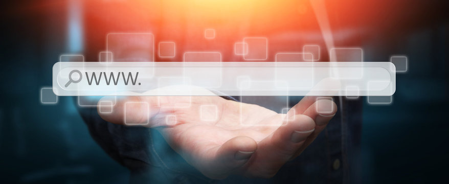 Man using web address bar to surf on internet