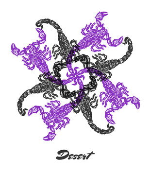 Vector Desert mood Engraved fractal outlet composition.
