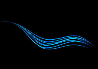 Glowing light energy swirl trail trace effect on black background.