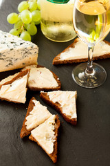 toast with cheese and wine