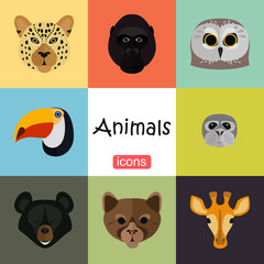 Fototapeta premium Animals color flat set