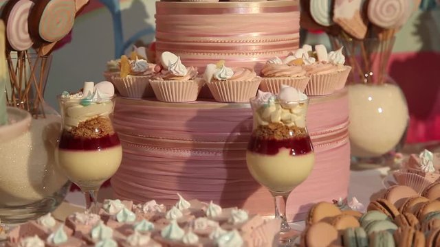 sweets cake cakes and marshmallows on the table