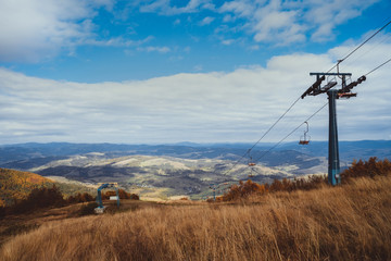 Fototapeta na wymiar Mountain lift in the Carpathian Mountains, Ukraine.