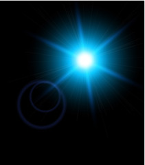 Lighting effects of flash. Star with lens flare and bokeh effect