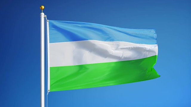 Molossia flag waving in slow motion against clean blue sky, seamlessly looped, close up, isolated on alpha channel with black and white luminance matte, perfect for film, news, digital composition