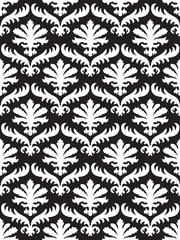 Obraz premium Wrapping floral foliage damask seamless wallpaper for website, leaves repeating foliage western drapery flower organic black white luxury tiled old revival venetian fashion fabric elegant trend