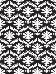 Outdoor-Kissen Wrapping floral foliage damask seamless wallpaper for website, leaves repeating foliage western drapery flower organic black white luxury tiled old revival venetian fashion fabric elegant trend © cosveta