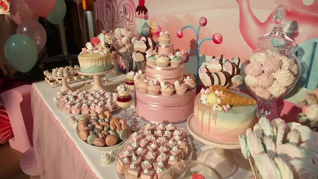 sweets cake cakes and marshmallows on the table