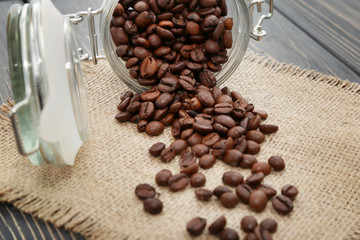 Coffee beans in a glass jar
