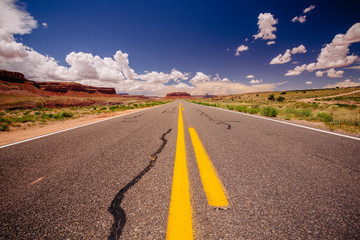 Highway 163, an endless road, Agathla Peak, Arizona, USA