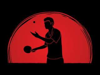 Ping pong player designed on sunset background graphic vector.